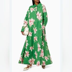 Valentino NEW Green White Pink Lilly Floral Long Sleeve Dress Size 42